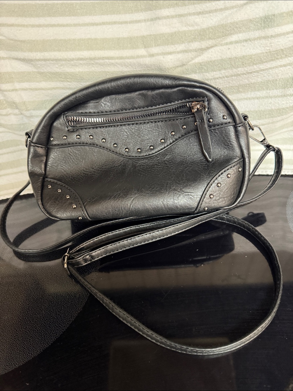 Black Studded Faux Leather Crossbody Bag - Sam & Hadley